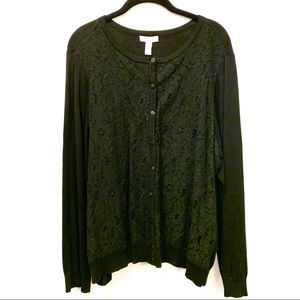 Charter Club Black Cardigan w/ Lace Inset